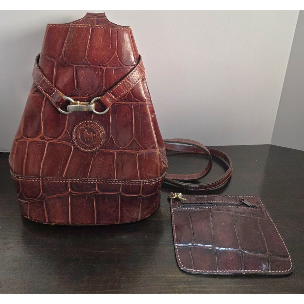 Rare LOS ROBLES Polo Time Leather Backpack Argentina Brown Croco Embossed